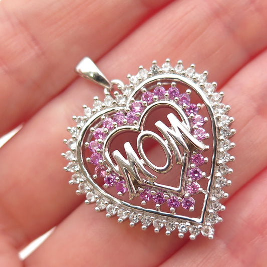 JANE SEYMOUR Sterling Silver Real Pink Sapphire & White Topaz Mom Heart Pendant