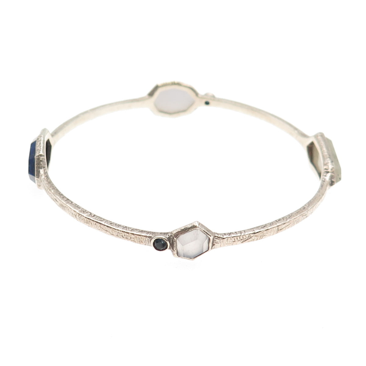 SILPADA 925 Sterling Vintage Chalcedony Lapis Starry Night Bangle Bracelet 8.25"