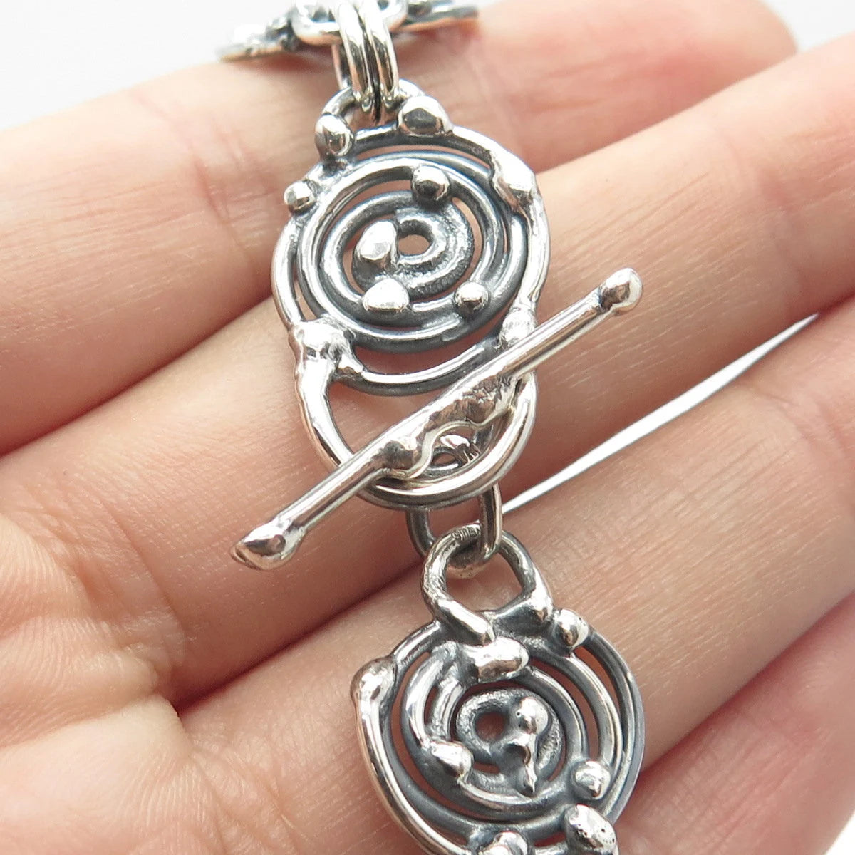 925 Sterling Silver Vintage Spiral Ethnic Link Bracelet 6.75"