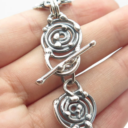 925 Sterling Silver Vintage Spiral Ethnic Link Bracelet 6.75"