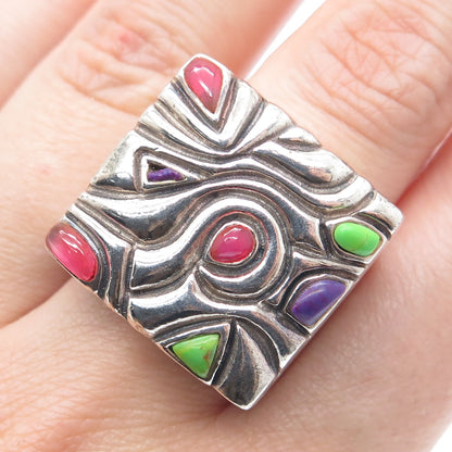 BARSE Sterling Silver Vintage Real Turquoise Sugilite & Tourmaline Ring Size 7.5