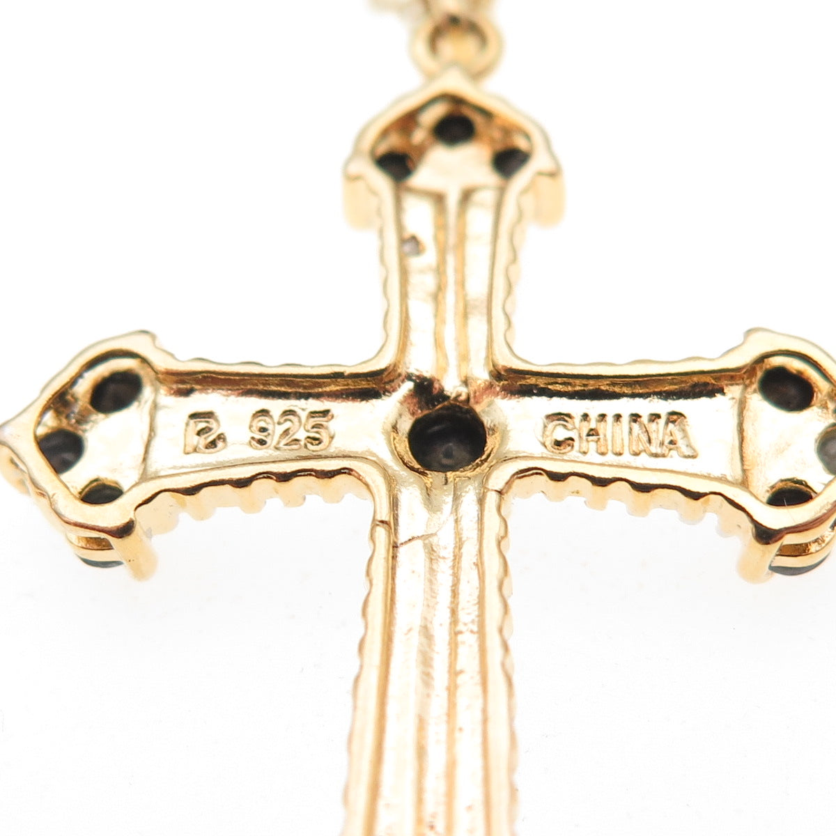 Ross Simons Sterling Gold Plated Real Diamond Accent Sapphire Cross Necklace 18"