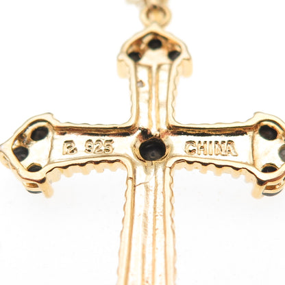 Ross Simons Sterling Gold Plated Real Diamond Accent Sapphire Cross Necklace 18"