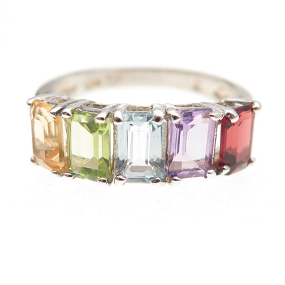 925 Sterling Silver Vintage Topaz Amethyst Citrine Peridot Garnet Ring Size 7.25