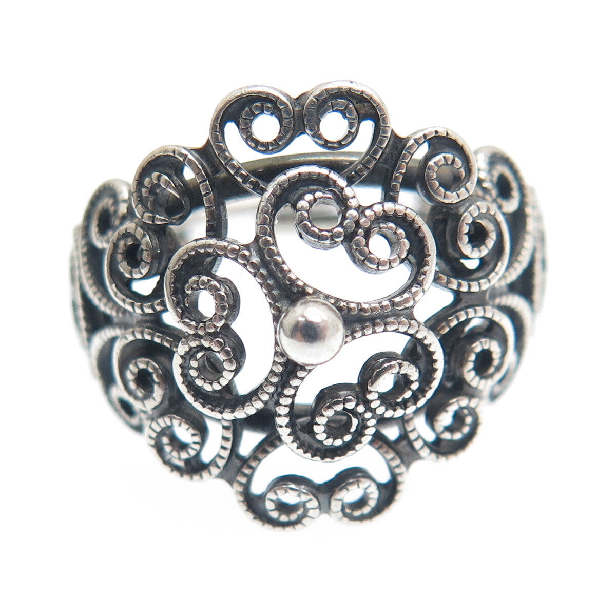 BEAU Sterling Silver Antique Art Deco Filigree Flower Adjustable Ring Size 6.5