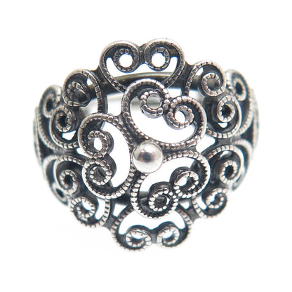 BEAU Sterling Silver Antique Art Deco Filigree Flower Adjustable Ring Size 6.5
