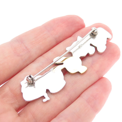 925 Sterling Silver 2-Tone Vintage Mexico Cat Dog Bear Rabbit Cartoon Pin Brooch