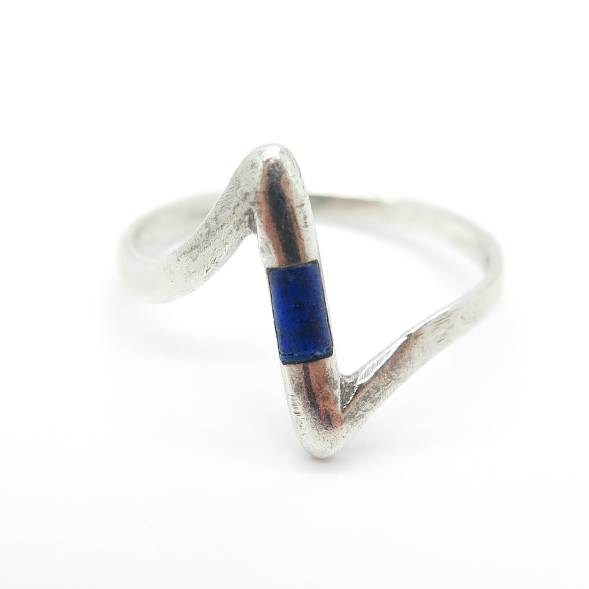 925 Sterling Silver Vintage Real Lapis Lazuli Modernist Ring Size 6