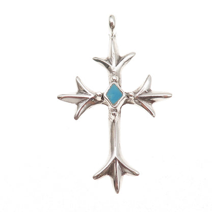 Old Pawn 925 Sterling Silver Vintage Southwestern Turquoise Floral Cross Pendant