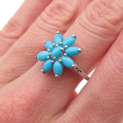 Chuck Clemency Sterling Silver Real Sleeping Beauty Turquoise Floral Ring Size 8