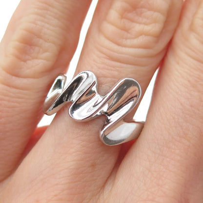 925 Sterling Silver Vintage Modernist Wavy Zig Zag Ring Size 6.25