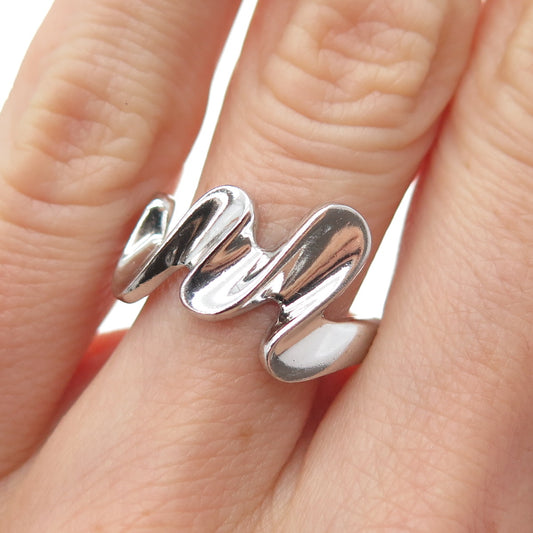 925 Sterling Silver Vintage Modernist Wavy Zig Zag Ring Size 6.25