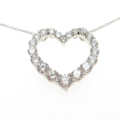 925 Sterling Silver Round-Cut Shaped C Z Open Heart Cable Chain Necklace 16"
