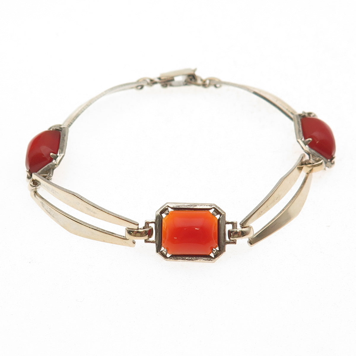 Symmetalic 925 Sterling 14K Gold Antique Art Deco Real Carnelian Bracelet 7.25"