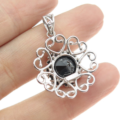 925 Sterling Silver Real Melanite Gemstone Ornate Pendant