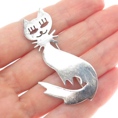 925 Sterling Silver Vintage Mexico Modernist Cat Pin Brooch