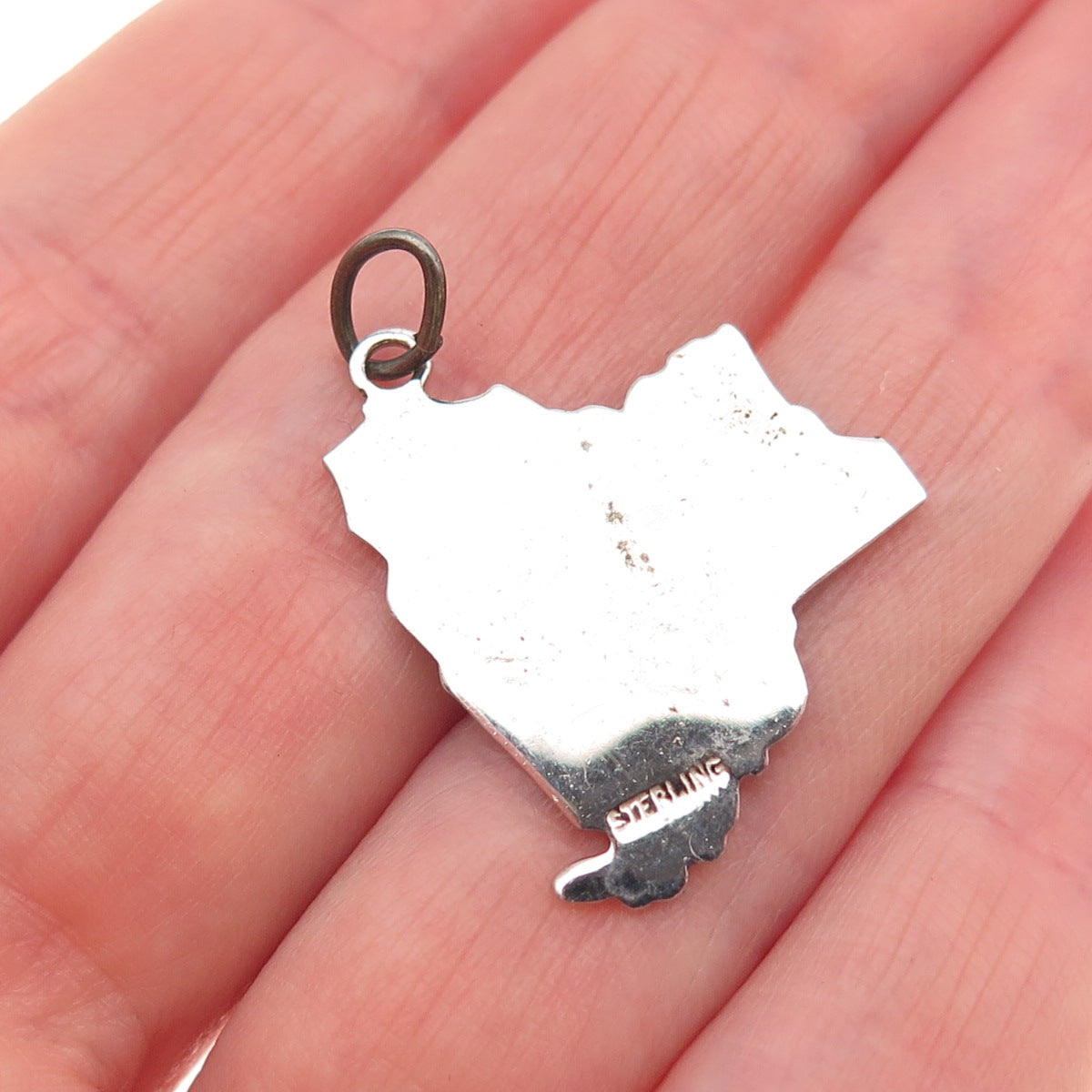 925 Sterling Silver Vintage Enamel New York State Map Charm Pendant