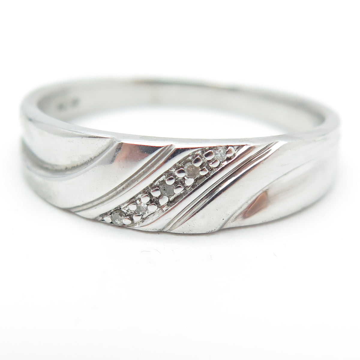 STAR RING P4SR 925 Sterling Silver Real Round-Cut Diamond Band Ring Size 11.25