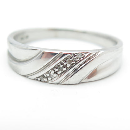 STAR RING P4SR 925 Sterling Silver Real Round-Cut Diamond Band Ring Size 11.25