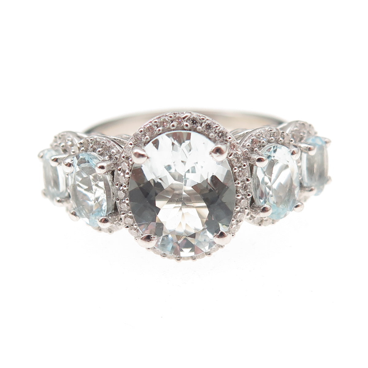 D'Joy 925 Sterling Silver Real Aquamarine & Moissanite Ring Size 7