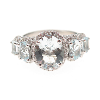 D'Joy 925 Sterling Silver Real Aquamarine & Moissanite Ring Size 7
