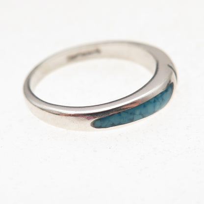 Old Pawn 925 Sterling Silver Vintage Southwestern Turquoise Inlay Ring Size 6