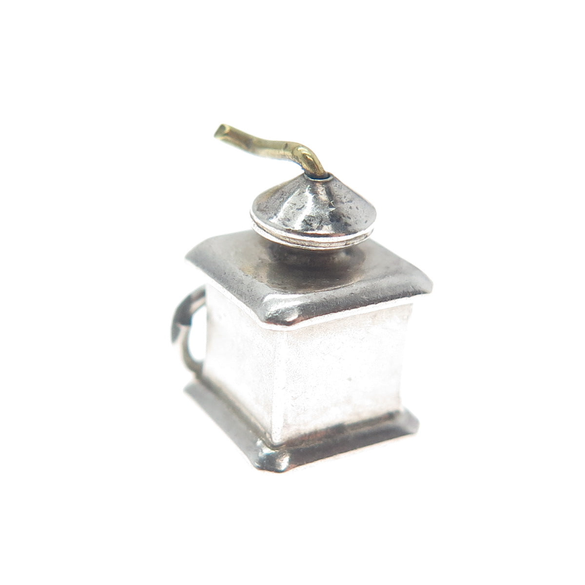 925 Sterling Silver Antique Art Deco Coffee Grinder Minimalist 3D Charm Pendant