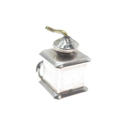 925 Sterling Silver Antique Art Deco Coffee Grinder Minimalist 3D Charm Pendant