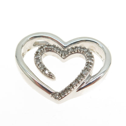 SADYE L VASSIL 925 Sterling Silver Real Round-Cut Diamond Heart Slide Pendant