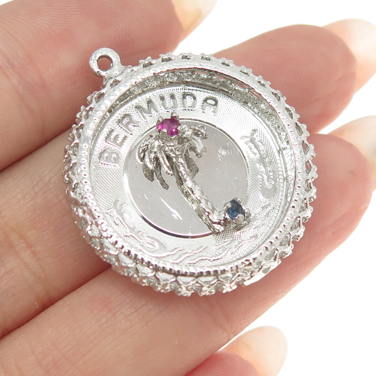 CREA 925 Sterling Silver Vintage Rhinestone "Bermuda" Palm Tree Pendant