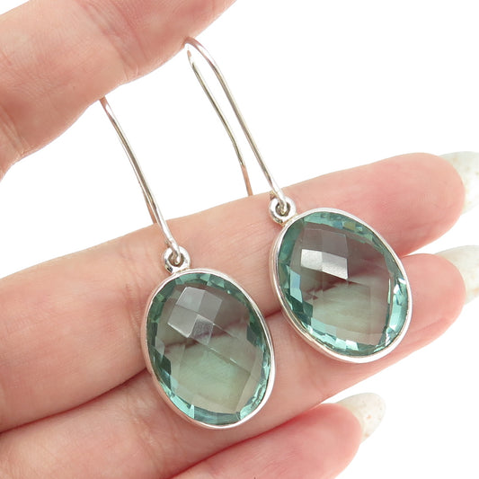 925 Sterling Silver Vintage Real Green Mint Amethyst Dangling Earrings