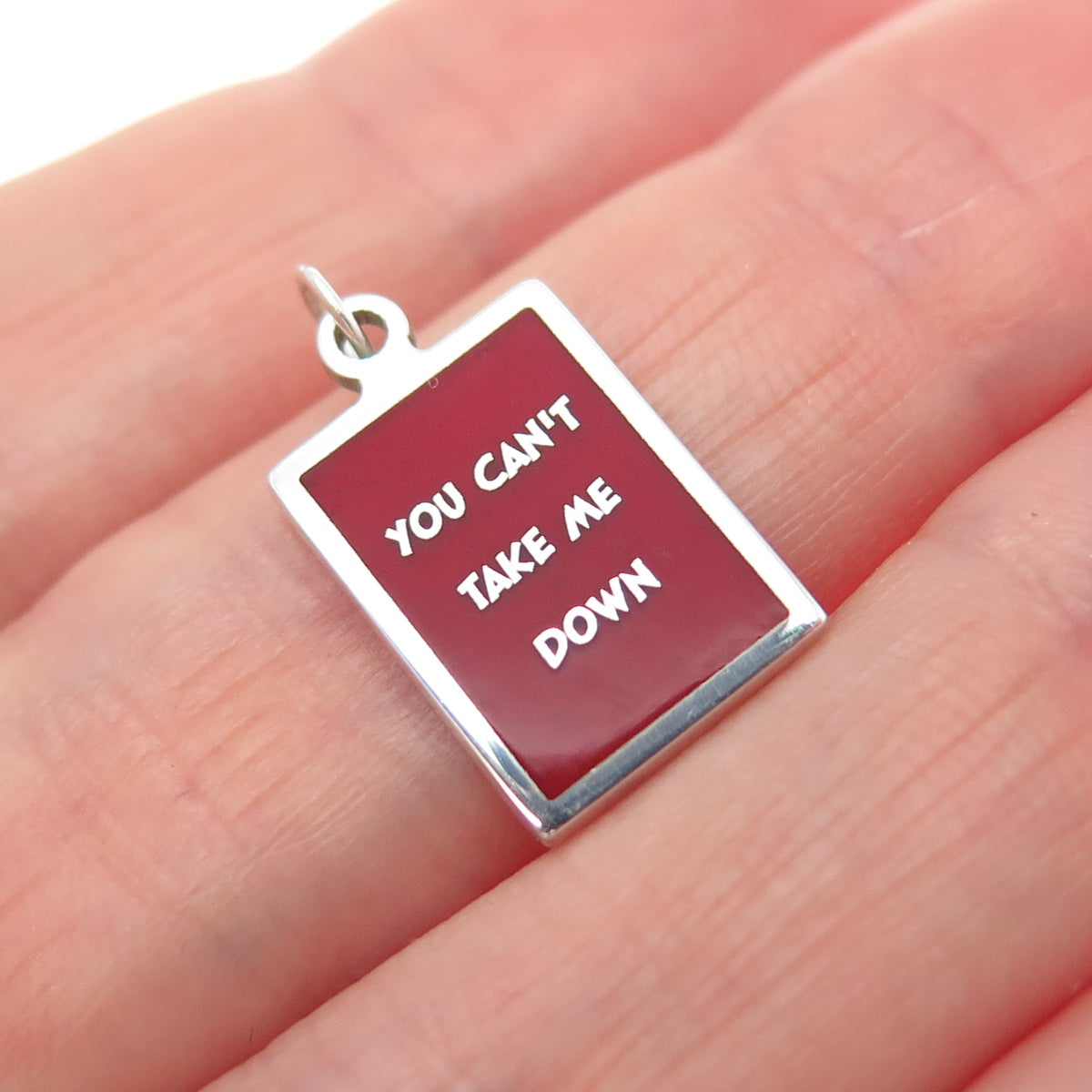 925 Sterling Silver Red Enamel You Can't Take Me Down Minimalist Charm Pendant