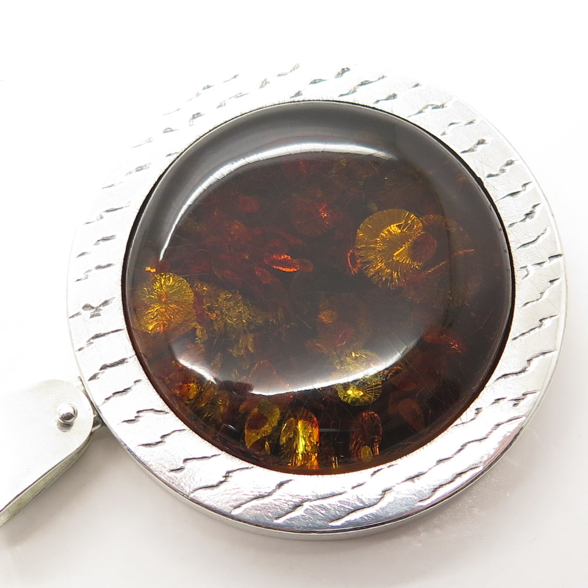 VALERIO POLAND V8 Sterling Silver Vintage Real Amber Modernist Large Pendant