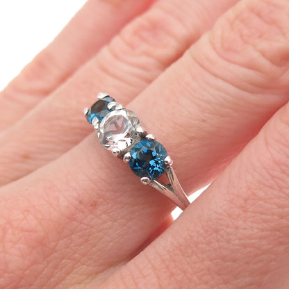 Badavici 925 Sterling Silver Vintage Real London Blue & White Topaz Ring Size 8