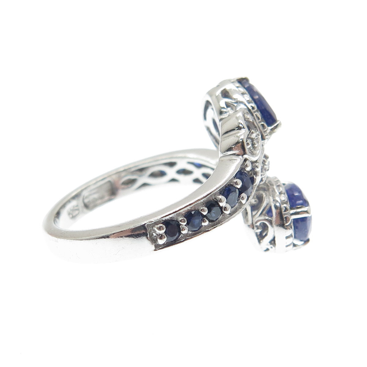 CHUCK CLEMENCY 925 Sterling Silver Real Sapphire & White Topaz Ring Size 6.5