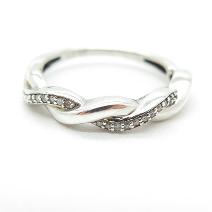 SAMARA SJD 925 Sterling Silver Real Round-Cut Diamond Twisted Ring Size 6.25