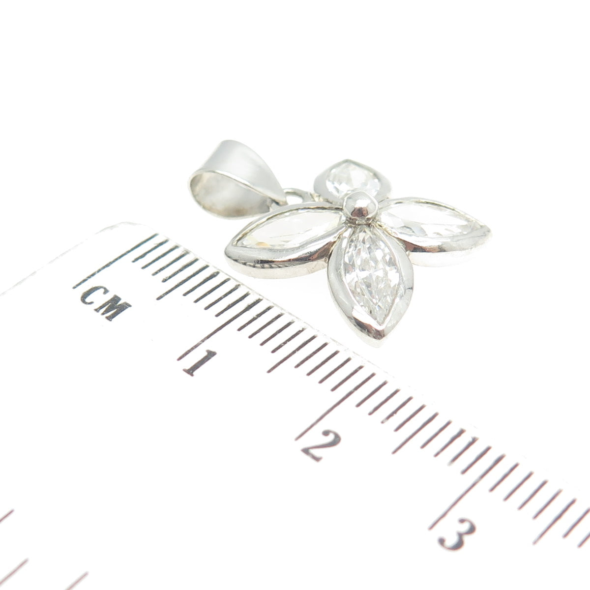 HAN 925 Sterling Silver Marquise-Cut C Z Flower Pendant