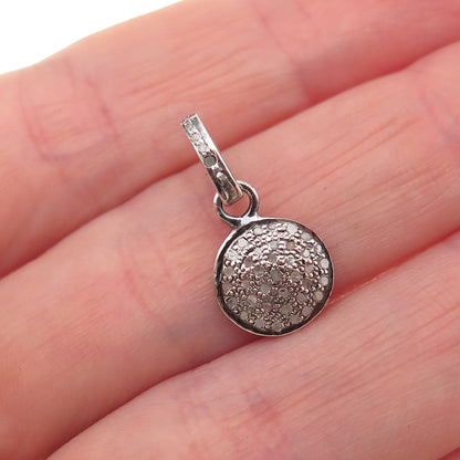 925 Sterling Silver Real Round-Cut Diamond Charm Pendant