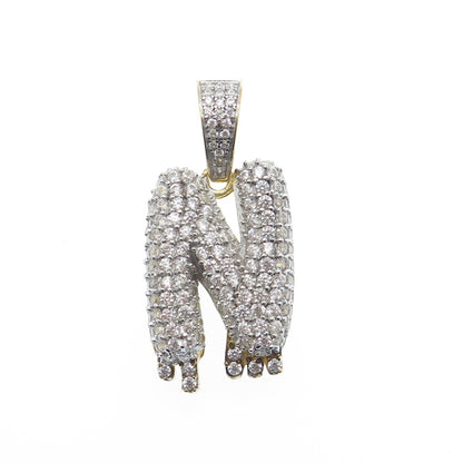 925 Sterling Silver Gold Plated Round-Cut Shaped C Z Letter N Sparkle Pendant