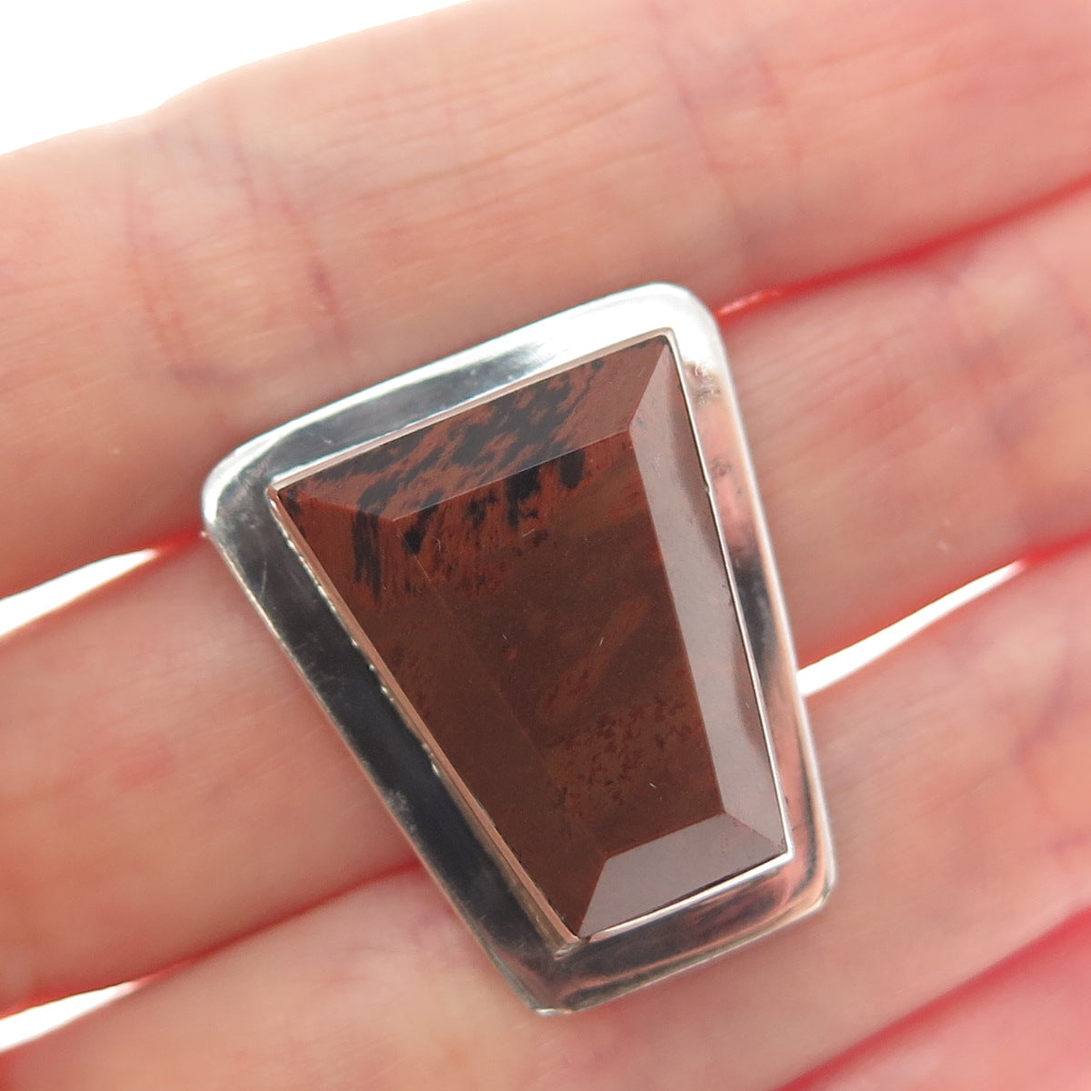 925 Sterling Silver Vintage Real Mahogany Jasper Modernist Slide Pendant