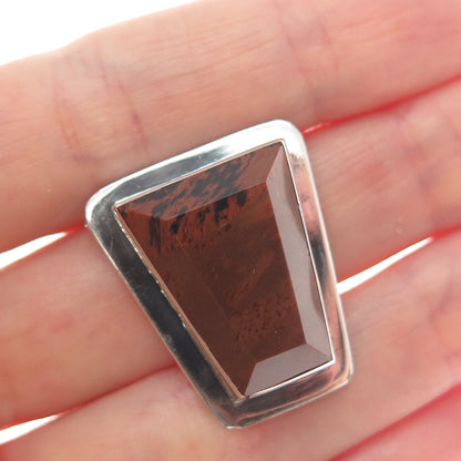 925 Sterling Silver Vintage Real Mahogany Jasper Modernist Slide Pendant