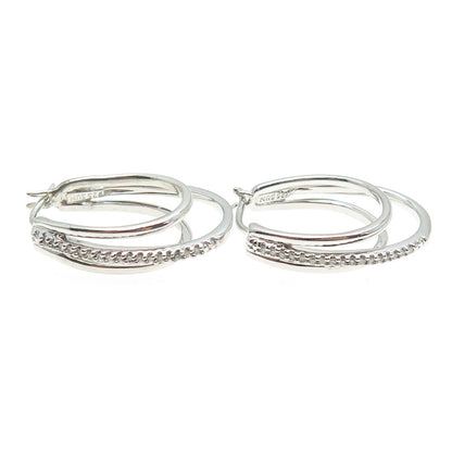 SUN 925 Sterling Silver Real Round-Cut Diamond Multi-Row Hoop Earrings