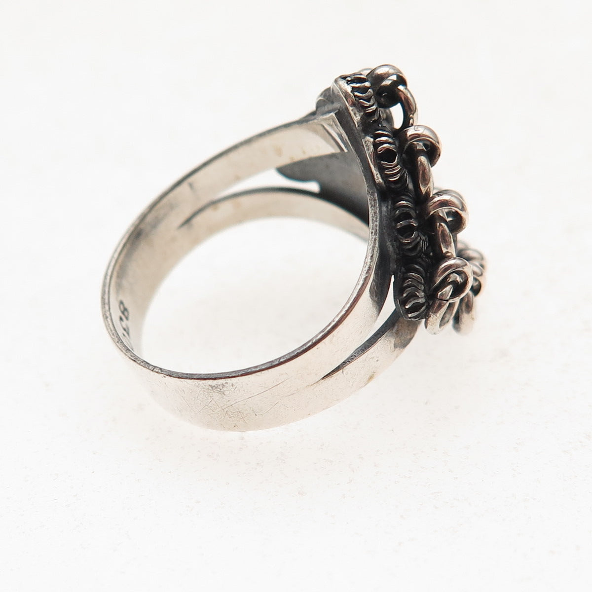 830 Silver Vintage IF Scandinavia Modernist Cannetille Oxidized Ring Size 4.75