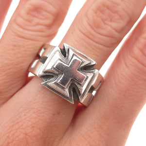 King Baby 925 Sterling Silver Vintage Gothic Cross Oxidized Ring Size 9