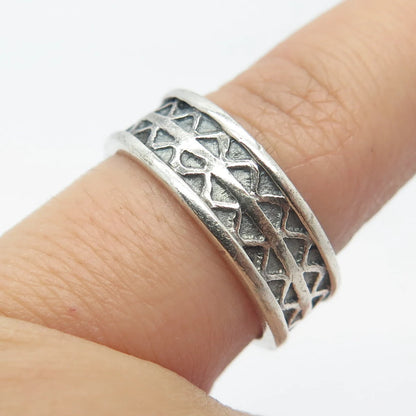 925 Sterling Silver Vintage Saram Zigzag Band Ring Size 6
