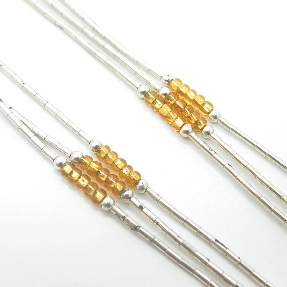 925 Sterling Silver Vintage Sunrise Southwestern Yellow Bead Liquid Necklace 20"