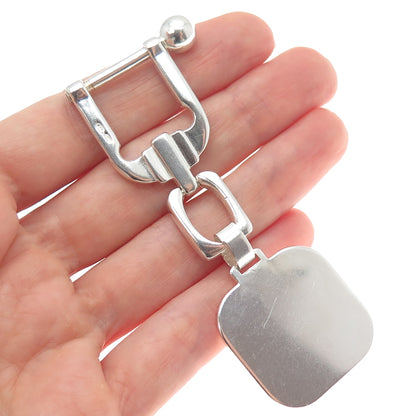 925 Sterling Silver Vintage Italy Engravable Tag Key Fob Chain Ring Holder