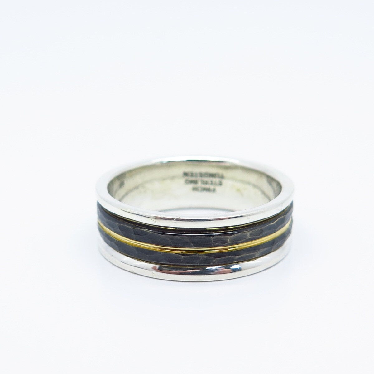 925 Sterling Silver Tungsten 2-Tone Vintage Finch Band Ring Size 11.25