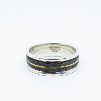 925 Sterling Silver Tungsten 2-Tone Vintage Finch Band Ring Size 11.25