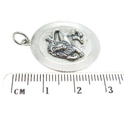 SILTA 800 Silver Antique Art Deco Leo Zodiac Sign Round Pendant